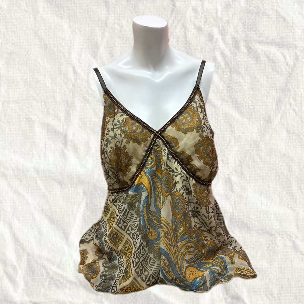 Y2K Paisley Beaded Tank Top Boho Festival Fairy Babydoll Size 18